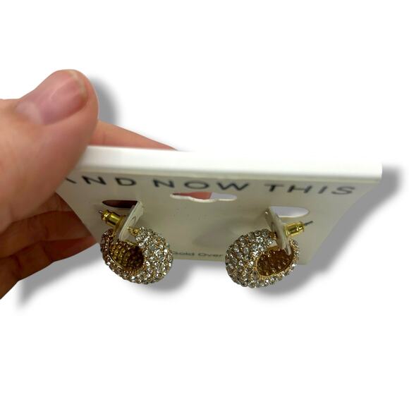 NEW And Now This 18K Gold Over Brass Small Pavé C-Hoop Earrings 0.85" - Picture 4 of 10